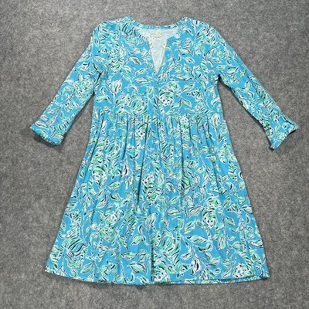 Lilly Pulitzer Dress Womens S Blue Loran Animal Zebra Cat Cotton Fit Flare